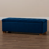 Baxton Studio Roanoke Modern and Contemporary Navy Blue Velvet Fabric Upholstered Grid-Tufted Storage Ottoman Bench