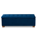 Baxton Studio Roanoke Modern and Contemporary Navy Blue Velvet Fabric Upholstered Grid-Tufted Storage Ottoman Bench