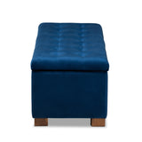 Baxton Studio Roanoke Modern and Contemporary Navy Blue Velvet Fabric Upholstered Grid-Tufted Storage Ottoman Bench