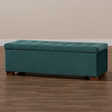 Baxton Studio Roanoke Modern and Contemporary Teal Blue Velvet Fabric Upholstered Grid-Tufted Storage Ottoman Bench