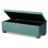 Baxton Studio Roanoke Modern and Contemporary Teal Blue Velvet Fabric Upholstered Grid-Tufted Storage Ottoman Bench