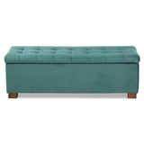 Baxton Studio Roanoke Modern and Contemporary Teal Blue Velvet Fabric Upholstered Grid-Tufted Storage Ottoman Bench