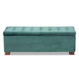 Baxton Studio Roanoke Modern and Contemporary Teal Blue Velvet Fabric Upholstered Grid-Tufted Storage Ottoman Bench