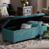 Baxton Studio Roanoke Modern and Contemporary Teal Blue Velvet Fabric Upholstered Grid-Tufted Storage Ottoman Bench