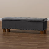 Baxton Studio Hannah Modern and Contemporary Grey Velvet Fabric Upholstered Button-Tufted Storage Ottoman Bench