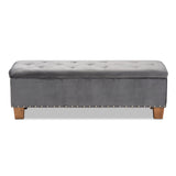 Baxton Studio Hannah Modern and Contemporary Grey Velvet Fabric Upholstered Button-Tufted Storage Ottoman Bench