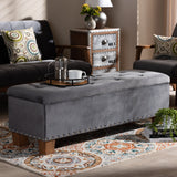 Baxton Studio Hannah Modern and Contemporary Grey Velvet Fabric Upholstered Button-Tufted Storage Ottoman Bench