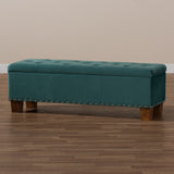 Baxton Studio Hannah Modern and Contemporary Teal Blue Velvet Fabric Upholstered Button-Tufted Storage Ottoman Bench