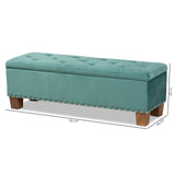 Baxton Studio Hannah Modern and Contemporary Teal Blue Velvet Fabric Upholstered Button-Tufted Storage Ottoman Bench