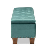 Baxton Studio Hannah Modern and Contemporary Teal Blue Velvet Fabric Upholstered Button-Tufted Storage Ottoman Bench