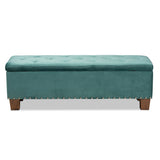 Baxton Studio Hannah Modern and Contemporary Teal Blue Velvet Fabric Upholstered Button-Tufted Storage Ottoman Bench