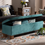 Baxton Studio Hannah Modern and Contemporary Teal Blue Velvet Fabric Upholstered Button-Tufted Storage Ottoman Bench