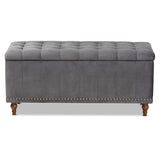 Baxton Studio Kaylee Modern and Contemporary Grey Velvet Fabric Upholstered Button-Tufted Storage Ottoman Bench