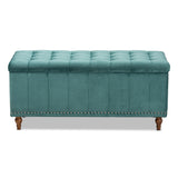 Baxton Studio Kaylee Modern and Contemporary Teal Blue Velvet Fabric Upholstered Button-Tufted Storage Ottoman Bench