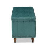 Baxton Studio Kaylee Modern and Contemporary Teal Blue Velvet Fabric Upholstered Button-Tufted Storage Ottoman Bench