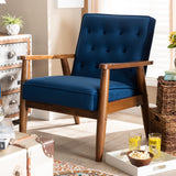 Baxton Studio Sorrento Mid-century Modern Navy Blue Velvet Fabric Upholstered Walnut Finished Wooden Lounge Chair