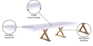 Excel Stainless Steel / Engineered Wood Contemporary White Lacquer Extendable Dining Table (3 Boxes) - 84"/123.5" W x 43.25" D x 31" H