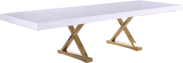 Excel Stainless Steel / Engineered Wood Contemporary White Lacquer Extendable Dining Table (3 Boxes) - 84"/123.5" W x 43.25" D x 31" H