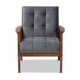 Baxton Studio Asta Mid-Century Modern Grey Velvet Fabric Upholstered Walnut Finished Wood Armchair