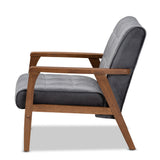 Baxton Studio Asta Mid-Century Modern Grey Velvet Fabric Upholstered Walnut Finished Wood Armchair