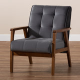 Baxton Studio Asta Mid-Century Modern Grey Velvet Fabric Upholstered Walnut Finished Wood Armchair