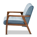 Baxton Studio Asta Mid-Century Modern Light Blue Velvet Fabric Upholstered Walnut Finished Wood Armchair