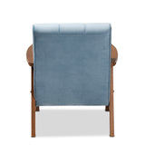 Baxton Studio Asta Mid-Century Modern Light Blue Velvet Fabric Upholstered Walnut Finished Wood Armchair