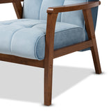 Baxton Studio Asta Mid-Century Modern Light Blue Velvet Fabric Upholstered Walnut Finished Wood Armchair