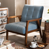 Baxton Studio Asta Mid-Century Modern Light Blue Velvet Fabric Upholstered Walnut Finished Wood Armchair