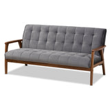 Asta Mid-Century Modern Velvet Fabric Upholstered Walnut Finished Wood Sofa