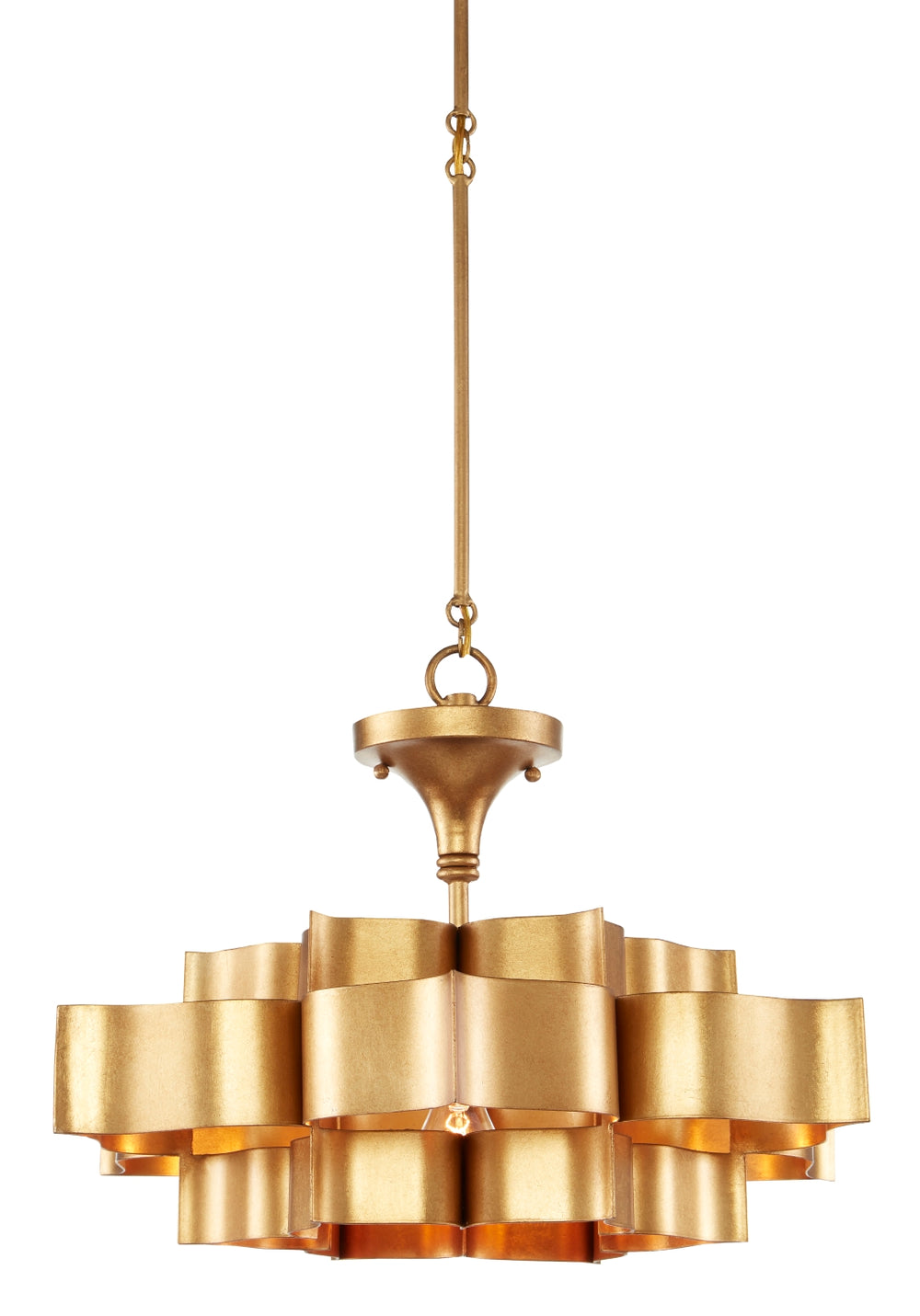 Grand Lotus Gold Small Chandelier - Antique Gold Leaf Elegance, Adjustable Height, Stunning Design