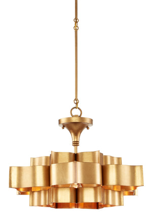 Grand Lotus Gold Small Chandelier - Antique Gold Leaf Elegance, Adjustable Height, Stunning Design