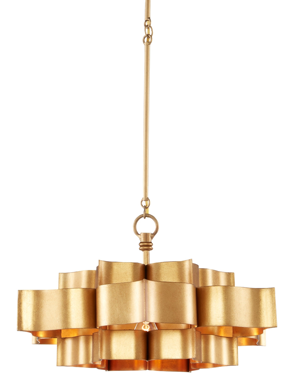 Grand Lotus Gold Small Chandelier - Antique Gold Leaf Elegance, Adjustable Height, Stunning Design