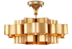 Grand Lotus Gold Small Chandelier - Antique Gold Leaf Elegance, Adjustable Height, Stunning Design