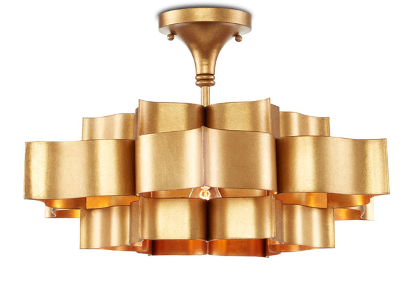 Grand Lotus Gold Small Chandelier - Antique Gold Leaf Elegance, Adjustable Height, Stunning Design