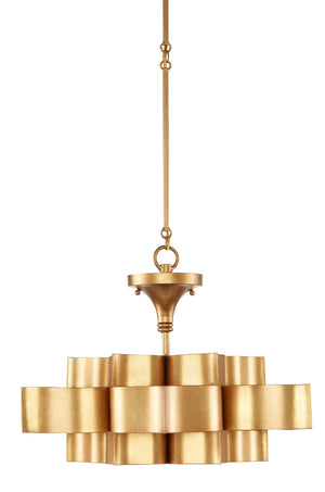 Grand Lotus Gold Small Chandelier - Antique Gold Leaf Elegance, Adjustable Height, Stunning Design