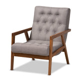 Baxton Studio Naeva Mid-Century Modern Grey Fabric Upholstered Walnut Finished Wood Armchair