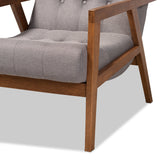 Baxton Studio Naeva Mid-Century Modern Grey Fabric Upholstered Walnut Finished Wood Armchair