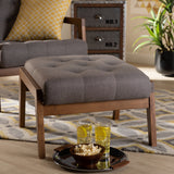 Baxton Studio Naeva Mid-Century Modern Grey Fabric Upholstered Walnut Finished Wood Footstool