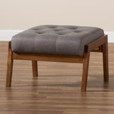 Baxton Studio Naeva Mid-Century Modern Grey Fabric Upholstered Walnut Finished Wood Footstool