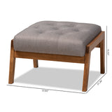 Baxton Studio Naeva Mid-Century Modern Grey Fabric Upholstered Walnut Finished Wood Footstool