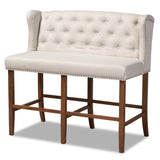 Alira Modern Contemporary Fabric Upholstered Walnut Finished Wood Button Tufted Bar Stool Bench