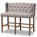 Baxton Studio Alira Modern and Contemporary Grey Fabric Upholstered Walnut Finished Wood Button Tufted Bar Stool Bench