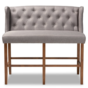 Baxton Studio Alira Modern and Contemporary Grey Fabric Upholstered Walnut Finished Wood Button Tufted Bar Stool Bench
