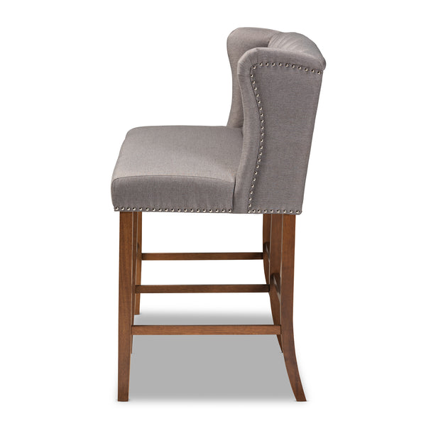 Baxton Studio Alira Modern and Contemporary Grey Fabric Upholstered Walnut Finished Wood Button Tufted Bar Stool Bench