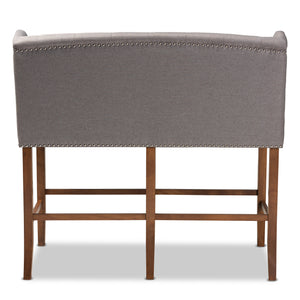 Baxton Studio Alira Modern and Contemporary Grey Fabric Upholstered Walnut Finished Wood Button Tufted Bar Stool Bench