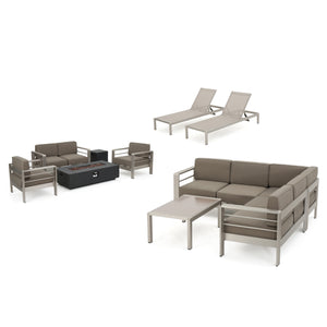 Cape Coral Outdoor Sofa and Chat Set with Lounges and a Dark Grey Firepit Noble House