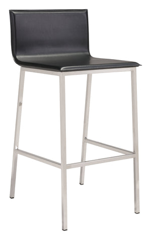 Zuo Modern Marina 100% Polyurethane, Stainless Steel Modern Commercial Grade Barstool Set - Set of 2 Black, Silver 100% Polyurethane, Stainless Steel