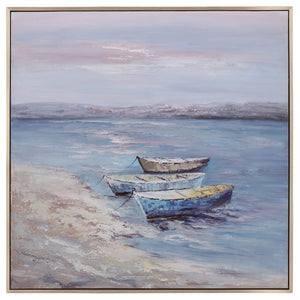 Sagebrook Home Contemporary 52x52 Handpainted Oil Canvas Boats/ocean, Multi 70138 Multi Polyester Canvas