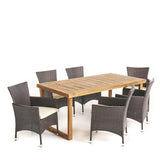 Moralis Outdoor 6-Seater Acacia Wood Dining Set with Wicker Chairs
